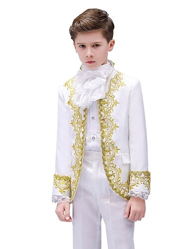  3 Stück Ring-Träger Anzug Jungen kinderkleidung Anzug Formeller Anzug Anzug & Blazer Kleidungsset Party Besondere Anlässe Vintage Cool Ausgefallene Graphic Jacquard Schwarz Weiß Rote Polyester