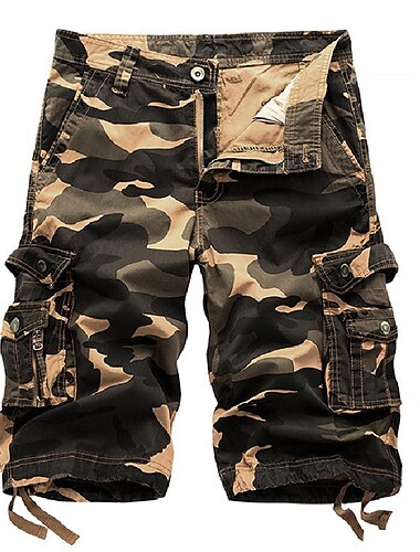  Herren Cargo Shorts Kurze Hosen Kurze Hose für Wanderer Bein Kordelzug Multi Pocket Mehrere Taschen Tarnfarben Atmungsaktiv Draussen Knielänge Casual Täglich Strassenmode Stilvoll Schwarz Grün