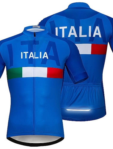  Homens Camisa para Ciclismo Gráfico Carta e Número Itália Manga Curta Moto Camisa / Roupas Para Esporte Blusas com 3 bolsos traseiros Ciclismo de Montanha Ciclismo de Estrada Secagem Rápida Macio