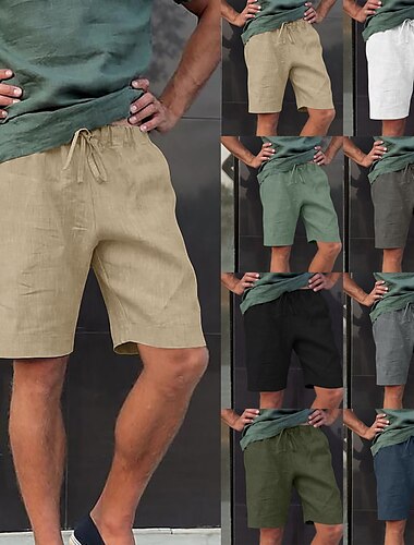  Homme Short Short en lin Short d'été Bermuda Poche Cordon Plein Confort Respirable Longueur genou du quotidien Plage Vêtement de rue Casual Sport Noir Blanche Micro-élastique