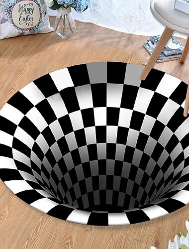  Round Vortex 3D Illusion Carpet, Anti-Slip Carpet, Vortex Illusion Rug, 3D Visual Pattern Area Rug, Grid Hearth Rugs, 3D Effect Door Mat
