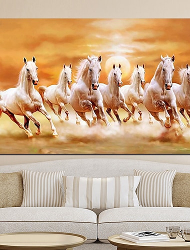  pintura decorativa de animales al galope de siete caballos blancos