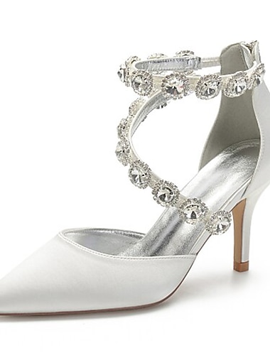  Női Esküvői cipők Pompák Bling Bling cipők Csillogó cipő Menyasszonyi cipők Kristály Tűsarok Erősített lábujj Elegáns Szatén Cipzár Ezüst Fekete Fehér
