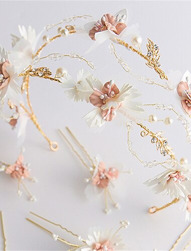  Rosa Blumenkrone Stirnband und Haarnadeln Farbe Haarband Blume Tiara Braut Haarschmuck Haarnadeln Set Haarschmuck für Frauen