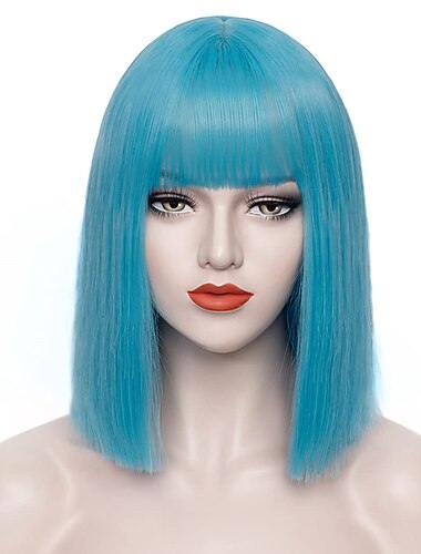  Rote Damenperücke Kurzer roter Bob Perücke mit Pony Natürlicher Look Weiche Synthetikperücke Niedliche Perücke Party Cosplay Halloween 12 Zoll Weihnachtsfeier Perücken