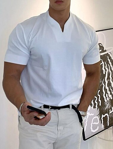  Hombre Camiseta Manga Corta Escote en Pico Verano Plano Deportes Moda Ligeras Estilo clásico Vacaciones Casual Festivos Negro Blanco Rosa Camiseta superior para hombre