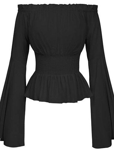  Elegant Punk & Gothic Mittelalterlich Bluse / Hemd Partykostüm Ren Faire Trompetenärmel Dienstmädchenkostüm Wikinger Mädchen vom Lande Schulterfrei Klassisch Meerjungfrauenschnitt Kragenlos Normal