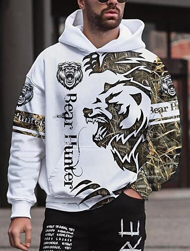  Herren Graphic Tier Hoodie Sweatshirt Kapuze Hoodies Pullover Hoodie Sweatshirt Kapuze Langarm Sweatshirt mit Kapuze Mit Kapuze Strassenmode 3D-Druck Sport & Natur Täglich Rosa Rote Bedruckt Frühling