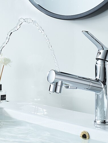  Ausziehbarer Wasserhahn für Waschbecken / ausziehbares Spray galvanisiert / lackierte Oberflächen Centerset Einhebelmischer mit einem Loch