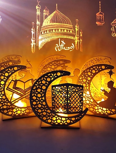  φώτα ραμαζάνι του μουμπάρακ led ξύλινο φωτιστικό νύχτας διακόσμηση φωτιστικό αστέρι φεγγάρι φως ισλαμικό μουσουλμανικό φεστιβάλ διακόσμηση σπιτιού