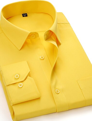  Herre Jakkesætsskjorter Button Up skjorte Skjorte med krave Sort Hvid Gul Langærmet Grafiske tryk Aftæpning Alle årstider Bryllup Arbejde Tøj
