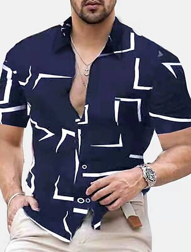  Men's Geometric Geometric Pattern Geometry Shirt Button Up Shirt Short Sleeve Fashion Streetwear Designer Work Daily Holiday Summer Spring Classic Collar Print Black White Red Navy Blue Brown