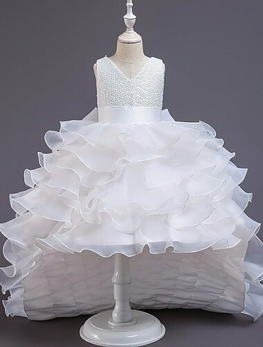  Kinder Wenig Mädchen Kleid Einfarbig A Linie Kleid Besondere Anlässe Gefaltet Weiß Rosa Rote Asymmetrisch Ärmellos Prinzessin nette Art Kleider Herbst Sommer Regular Fit 3-12 Jahre