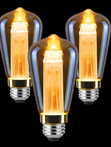 3pcs st64 vintage edison led guide de lumière ampoules 3w 220v 110v e26 / e27 base blanc chaud 2200k ampoules de rechange pour appliques murales lumières suspension ambre chaud & cage à écureuil
