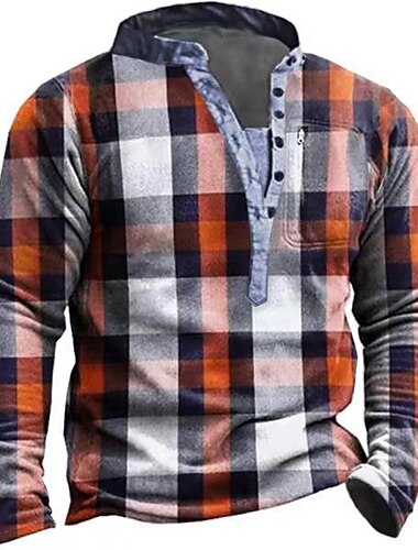  Herren Plaid Grafik-Drucke Sweatshirt Pullover Zur Seite fahren Langarm Sweatshirt V Ausschnitt Henley-Kragen Designer Basic Brautkleider schlicht 3D-Druck Sport & Natur Casual Täglich Bedruckt