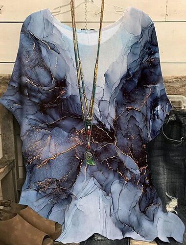  Γυναικείο μπλούζα Plus Size chiffon vintage streetwear casual εκτύπωση dolman μανίκι μισό μανίκι κανονικά κορυφαία στρογγυλή λαιμόκοψη διακοπές καθημερινά έξω μαύρο ανοιχτό πράσινο χρυσό πράσινο
