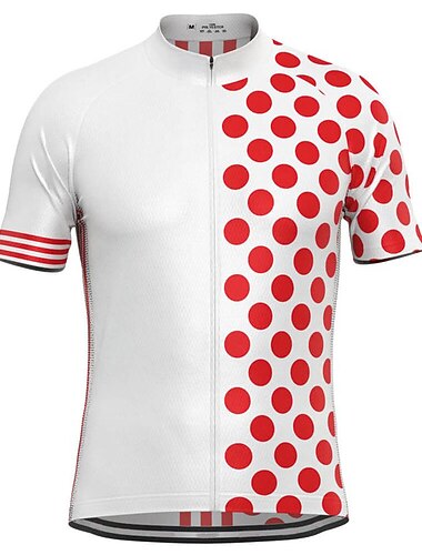  男性用 サイクリングジャージー 波点 半袖 バイク ジャージー トップス 3つのリアポケット付き マウンテンサイクリング ロードバイク 速乾性 反射性ストリップ 後ポケット 吸汗性 スポーツ ブラック ホワイト イエロー 衣類