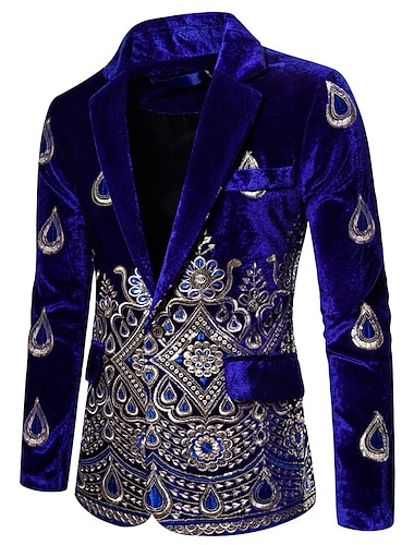  Heren herfstbruiloft casual retro sprankelende blazer, normale, normale pasvorm, print, zwart, wijn, koningsblauw, 2024