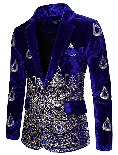  Chaqueta blazer brillante retro informal para fiesta de boda de otoño para hombre con estampado regular color negro vino azul real 2024