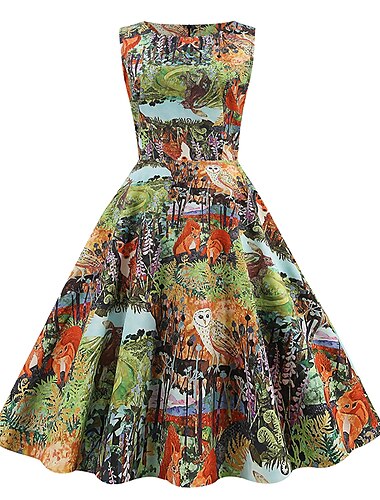  1950 Floral Rochie de Cocktail Lungime Genunchi Rochii Costum de petrecere Fustă JSK / Jumper Normal Fără mâneci Animal Imprimeu floral Linia -A Rotund Pentru femei ziua îndragostiților Mascaradă