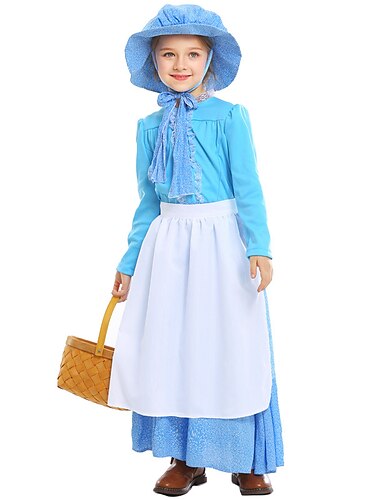 Ragazza pioniera Retrò vintage Medievale XIX secolo Abito da cocktail Abito vintage Abito da prateria Da ragazza Per bambini Costume Blu Vintage ▾ Cosplay Serata / evento Festival Manica lunga