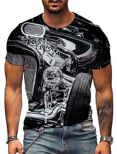  Herre Maskine T-shirt Kortærmet T-shirt 3D-udskrivning Rund hals Skjorte Sport Mode Designer udendørs Gade Afslappet Sølv Sort / Hvid Sort / Grå Sommer Tøj S M L XL XXL XXXL 4XL