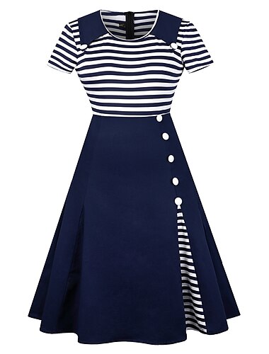  Retro Vintage 1950er Cocktailkleid Kleid Ausgestelltes Kleid Streifen Damen Veranstaltung / Fest Junggesellinnenabschiedsparty Festival Erwachsene Kleid Abschlussballkleider