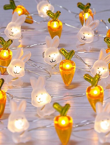  Guirnalda de luces led de conejito de pascua, 2m, 20leds, decoración de fiesta de jardín de Pascua para el hogar, zanahoria, conejo, luz de hadas, regalos de Pascua