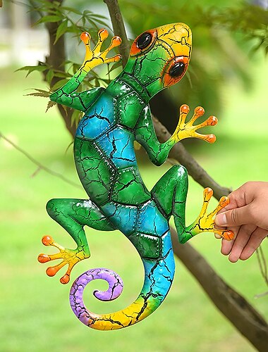  outdoor metalen decoratie, gekko beeldje, hangende gekko kunst aan de muur ornamenten hagedis muur sculpturen & standbeelden decoratie voor huis tuin boerderij veranda patio gazon hek achtertuin