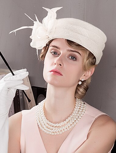  Hatter Hodeplagg Topphatt Sinamay Hatt Te-selskap Strand Kentucky Melbourne Cup Elegant Romantisk Britisk Med Blomst Blonde Side Hodeplagg Hodeplagg som imponerer Race Day Kjole