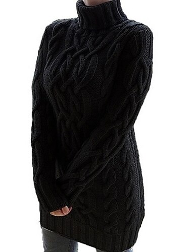  Damen-Pulloverkleid, Winterkleid, Pullover, gestrickt, einfarbig, Basic, lässig, grob, langärmelig, Pullover, Strickjacken, Rollkragen, Herbst, Winter, Weiß, Schwarz, Lila, normale Passform, Ausgehen