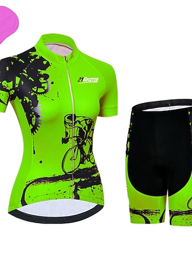  نسائي جورسيه الدراجة مع الشورت كم قصير دراجة جبلية دراجة الطريق أصفر زهري أزرق مسننة دراجة هوائية متنفس سريع جاف الأشعة فوق البنفسجية مقاوم سباندكس رياضات لون الصلبة منقوشة مسننة ملابس