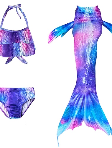  Kinderen Voor meisjes Zeemeermin zwemkleding Zwempak Bikini Strand Thema feest Verloop Actief Strandstijl Halster Badpakken 4-12 jaar Zomer Paars