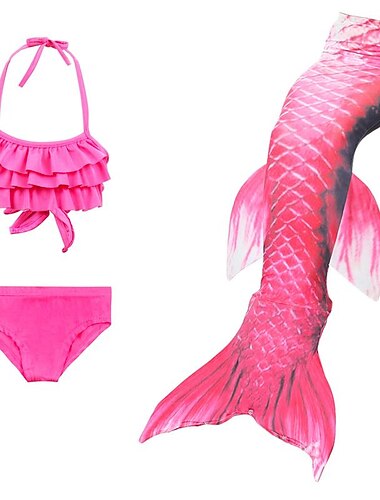  Kinderen Voor meisjes Drie stuk Zeemeermin zwemkleding Badmode Bikini Bikini Zwemmen Kinderdag Kleurenblok leuke Style Sexy Afdrukken Badpakken 3-10 jaar Zomer Rood