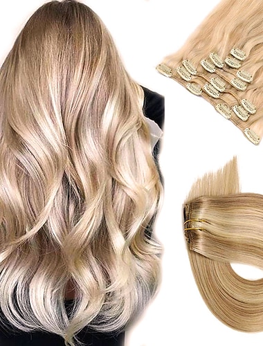  A Clipser Extensions de cheveux Cheveux Naturel humain 7 pièces Pack Droit Extensions de cheveux
