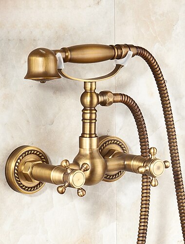  Duscharmatur / Body-Jet-Massage-Set – Handbrause inklusive ausziehbarer Regendusche Antik-/Vintage-Stil Antik-Messing-Halterung im Inneren des Messingventils Badewannen-Dusch-Mischbatterien