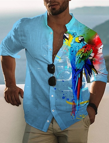  Herren Hemd Hawaiihemd Sommerhemd Graphic Tier Hawaiian Aloha Papagei Ständer Gelb Blau Purpur Orange Print Outdoor Casual Kurzarm Bedruckt Button-Down Bekleidung Modisch Designer Brautkleider