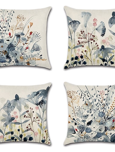  Vintage Floral Double Side Cushion Cover 4PC Soft Decorative Square Throw Pillow Cover Cushion Case Pillowcase for Bedroom Livingroom Superior Quality Machine Washable Indoor Cushion for Sofa Couch Bed Chair