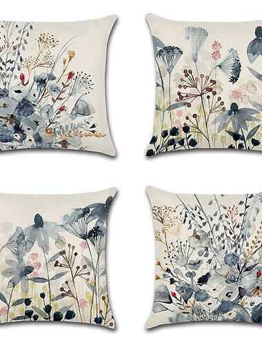  Vintage Floral Double Side Cushion Cover 4PC Soft Decorative Square Throw Pillow Cover Cushion Case Pillowcase for Bedroom Livingroom Superior Quality Machine Washable Indoor Cushion for Sofa Couch Bed Chair