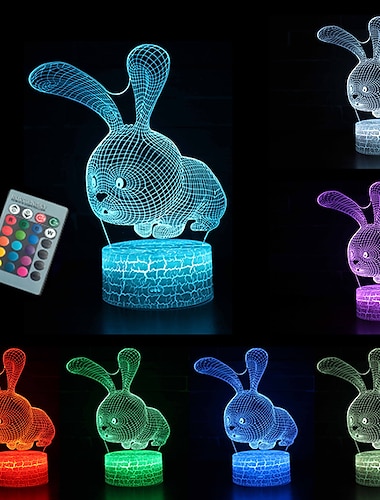  Conejo de pascua luces 3d lámparas de ilusión 16 colores cambiantes mesa táctil escritorio led luz de noche grandes regalos para niños
