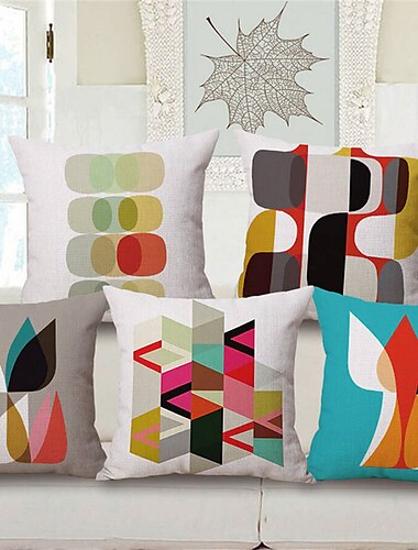  set van 5 kussensloop, geometrische boho stijl retro katoen / faux linnen sierkussen