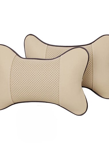  Starfire 2 Stück Auto-Nackenkissen, PU-Leder, Kopfstütze, Kopfschmerzlinderung, gefülltes Faser-Autokissen, schwarz, beige, braun, universelles Kopfstützen-Rückenlehnenkissen