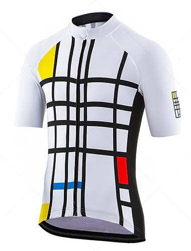 Męskie Koszulka rowerowa Krótki rękaw Rower Dżersej Top z 3 tylnymi kieszeniami Kolarstwo górskie Kolarstwie szosowym Oddychający Szybkie wysychanie Odprowadza wilgoć Odblaskowe paski Biały Kratka