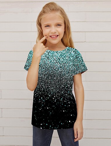  Jente 3D 3D Print T skjorte Kortermet 3D-utskrift Sommer Vår Aktiv Mote søt stil Barn 3-12 år utendørs Daglig Innendørs Normal