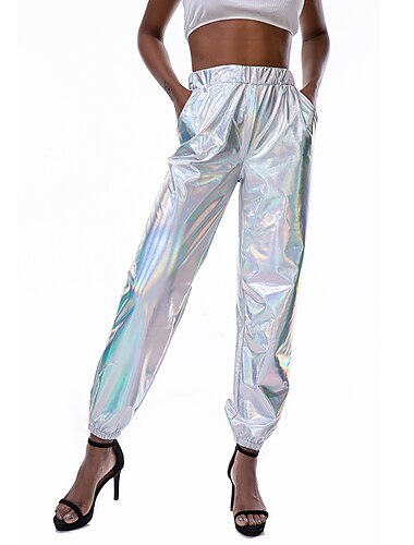  Laser-Holografie Glänzend 1980er Hose Cargohosen Lockere Hosen Scharfe Mädchen Einfarbig Damen Karnevalskostüm Karneval Maskerade Pride Parade Pride-Monat Hose