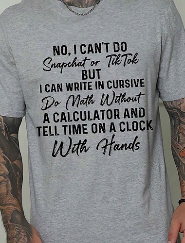  Pánské humorné grafické tričko "Žádný Snapchat/TikTok ano kurzíva matematika a hodiny" starý školní styl krátký rukáv