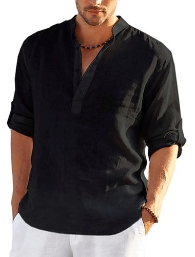  Herren Wanderhemd Henley-Shirt T-Shirt Oberteil Außen Atmungsaktiv Schnelltrocknend Leicht Schweißableitend Sommer Frühling Baumwolle und Leinen Hellblau Marineblau Denim Blue Angeln Klettern Strand