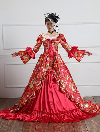  18. Jahrhundert Ballkleid Cocktailkleid Maxi Kleid Ein Hauch Jacquard Ballkleid Quadrathals Normal Damen Alle Halloween Maskerade 44287 Abschlussball Festival Erwachsene Ganzjahres