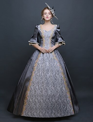  לוליטה גותית רוקוקו המאה ה 18 שמלת קוקטייל שמלת וינטג' שמלות מקסי לִכלוּכִית כל נסיכה צווארון מרובע חג המולד מפלגה אירוע מיוחד בת מצווה