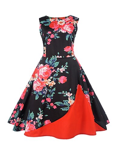  Audrey Hepburn Retro Vintage 50er Cocktailkleid Mexikaner A-Linie Kleid Blumenkleid Damen Kostüm Grün / Schwarz / Rosa Jahrgang Cosplay Cinco de Mayo Fiesta Ärmellos